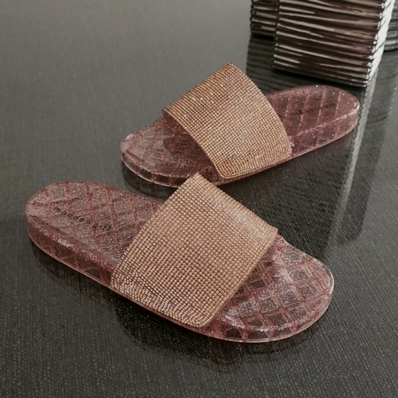 Madden Girl Jello Blush Bronze Glitter Stones Bling Jelly Slides Sandals 7 9 - Picture 10 of 16